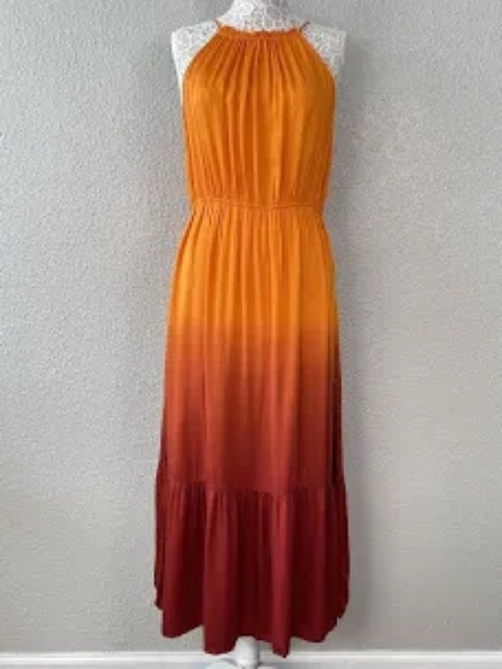 Knox Rose Orange-to-Red Ombre Halter Maxi Dress